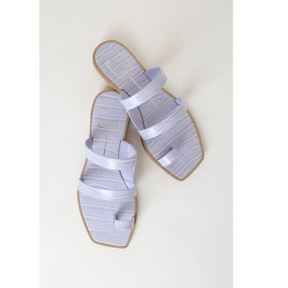 Dolce Vita Isala Blue Crocodile Embossed Toe Loop Flat Sandals Women 8.5 Pastel - Picture 1 of 10